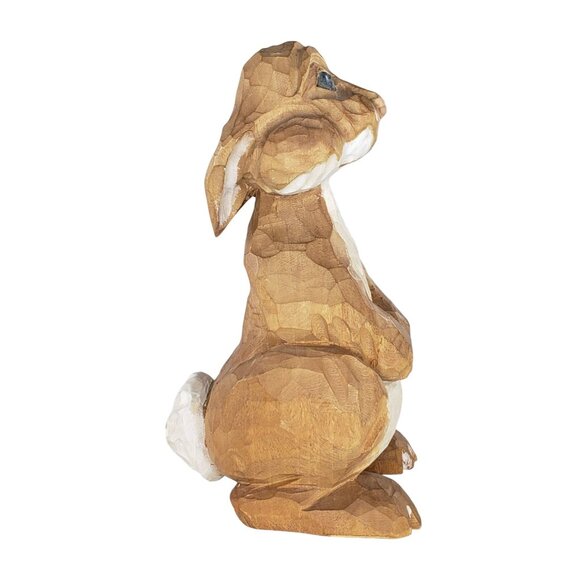 Hand-Carved Wooden Rabbit Figurine With Detailed Textures & Natural Finish - Picture 2 of 5
